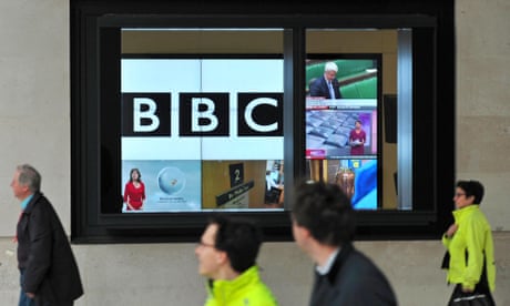 People walk past BBC's New Broadcasting House office in central London
