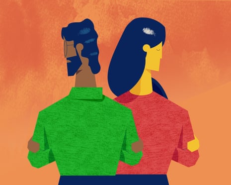 An illustration of a man and a woman facing away with their arms crossed