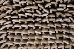 Unfinished cricket bats in a factory in India.