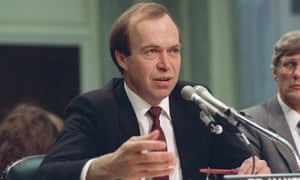 James Hansen testifies before a Senate transportation subcommittee on 8 May 1989, a year after his history-making testimony regarding climate change.