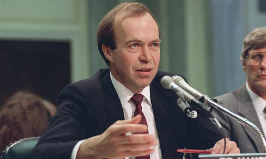 In this May 9, 1989 file photo, Dr. James Hansen, director of NASA’s Goddard Institute for Space Studies in New York, testifies before a Senate Transportation subcommittee on Capitol Hill in Washington, D.C., a year after his history-making testimony telling the world that global warming was here and would get worse.