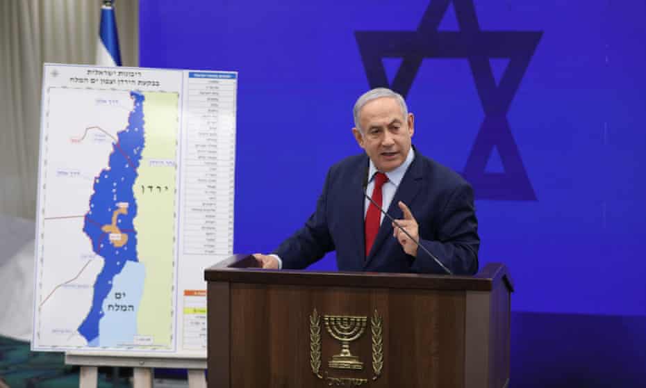 Benjamin Netanyahu shows a map of the Jordan Valley in his election pledge to annex part of the West Bank. 