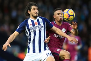 Manchester City’s Gabriel Jesus is chalenged by West Brom’s Ahmed Hegazi as City win 3-2 at The Hawthorns.