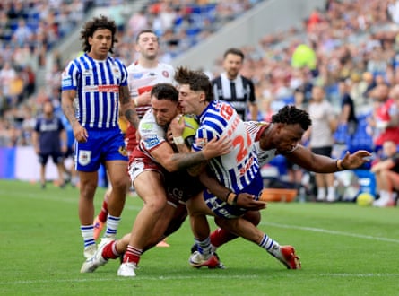 Junior Nsemba tackles St Helens' Owen Dagnallis in July