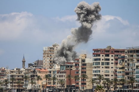 Smoke rises following an Israeli airstrike in Tyre on June 9, 2026.