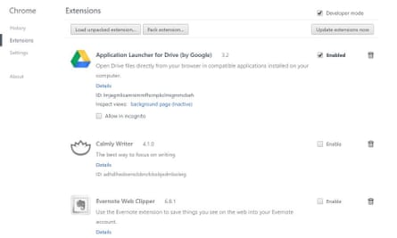 Extensions settings in Chrome