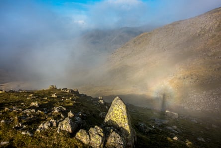 A rare sighting of a Brocken spectre in the Langdales Pikes mountain range