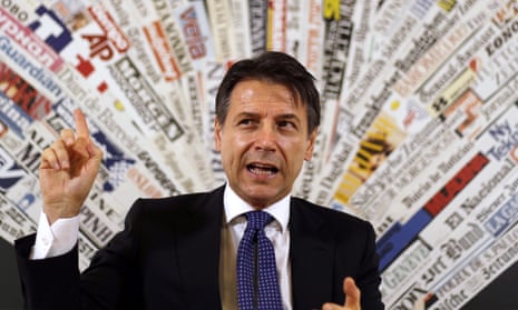 Italian Premier Giuseppe Conte answers reporters’ questions during a press conference at the foreign press club in Rome today