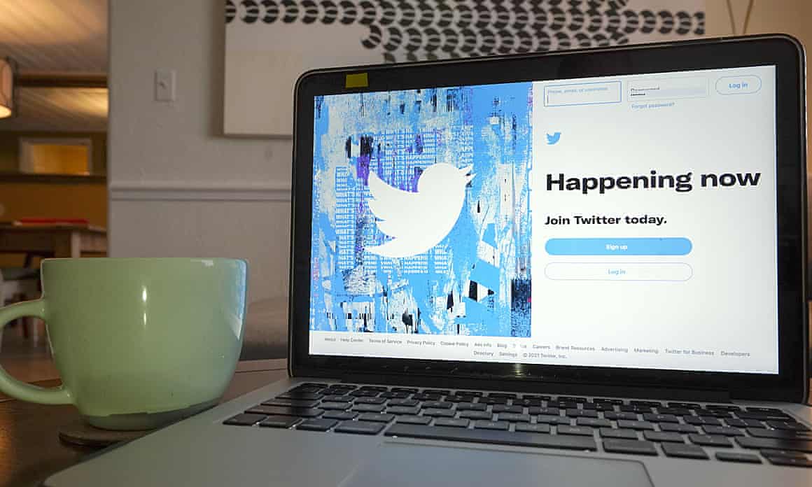 The login/sign up screen for a Twitter account is seen on a laptop computer Tuesday, April 27, 2021, in Orlando, Florida.