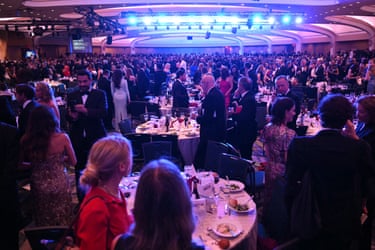 Attendees are seen inside the ballroom after shots were reportedly fired during the White House Correspondents’ dinner at the Washington Hilton in Washington, DC, on 25 April, 2026.