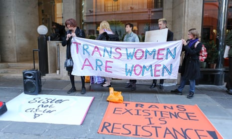 A protest against transphobic media coverage in London last month.