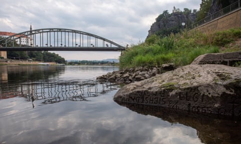 The low level of the Elbe River in Děčín, Czech Republic