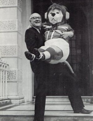 Sir Denis Follows outside the FA headquarters with World Cup Willie, the 1966 World Cup mascot.