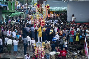 Hindu devotees take part in Durga Puja festivities in Yangon.