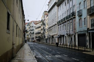 View of a nearly empty street near Cais do Sodre during the national lockdown, amid the coronavirus pandemic, in Lisbon, Portugal, on 23 January, 2021.