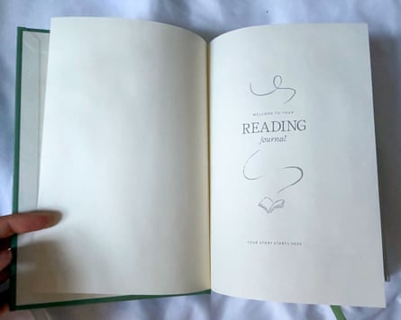 Image shows a reading journal open on the title page.