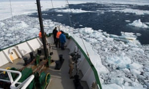The Greenpeace ship Arctic Sunrise making its way through icy seas.