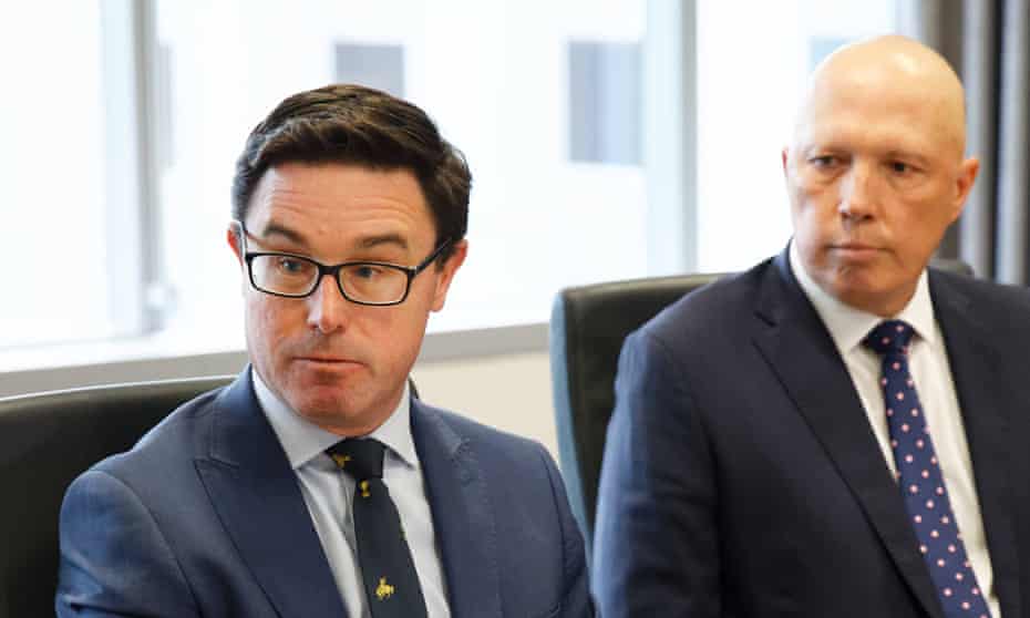 Nationals leader David Littleproud with Peter Dutton at a shadow cabinet meeting in Perth