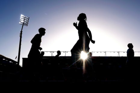 Arsenal’ players warms up ahead of their Premier League match at the Vitality Stadium against Bournemouth