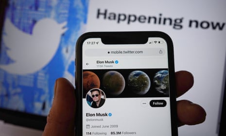 The Twitter social media app showing Elon Musk on a mobile phone
