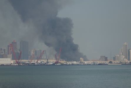 Smoke from an Iranian strike on a US navy headquarters in Manama, Bahrain, 28 February 2026