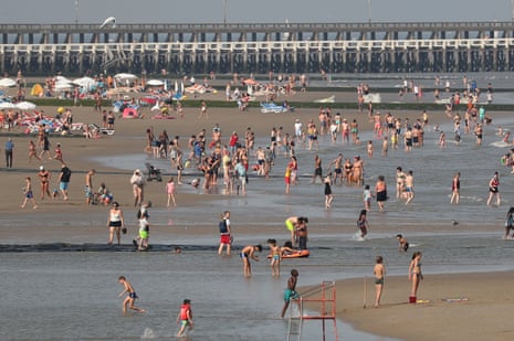 The beach is busy in Blankenberge, Belgium, today.