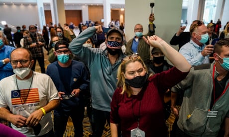 People chant ‘Stop the count’ in Detroit, Michigan, as absentee ballots are counted on 4 November 2020.