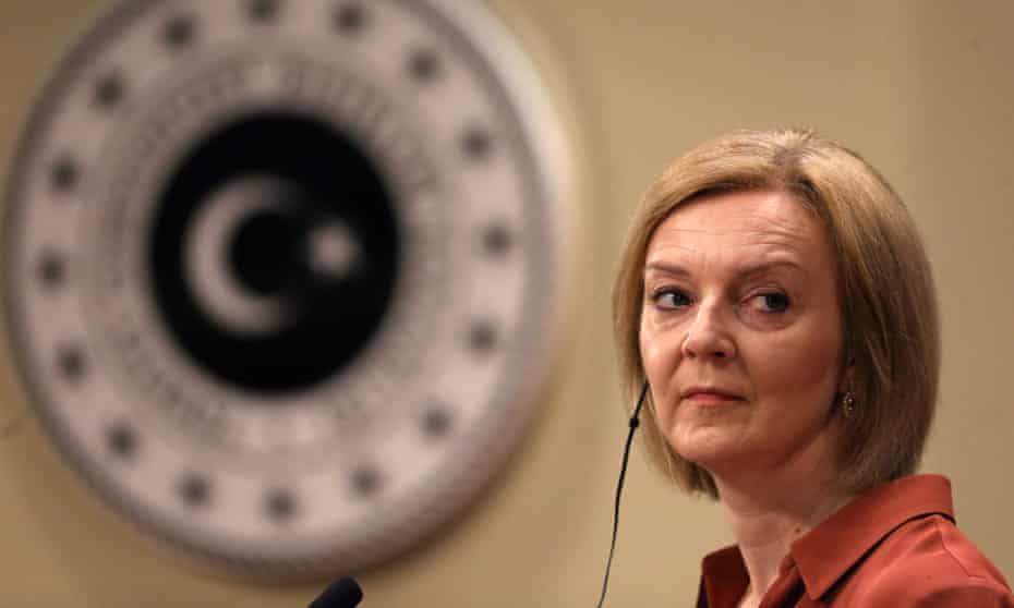 Liz Truss at a press conference with the Turkish foreign minister in Ankara.