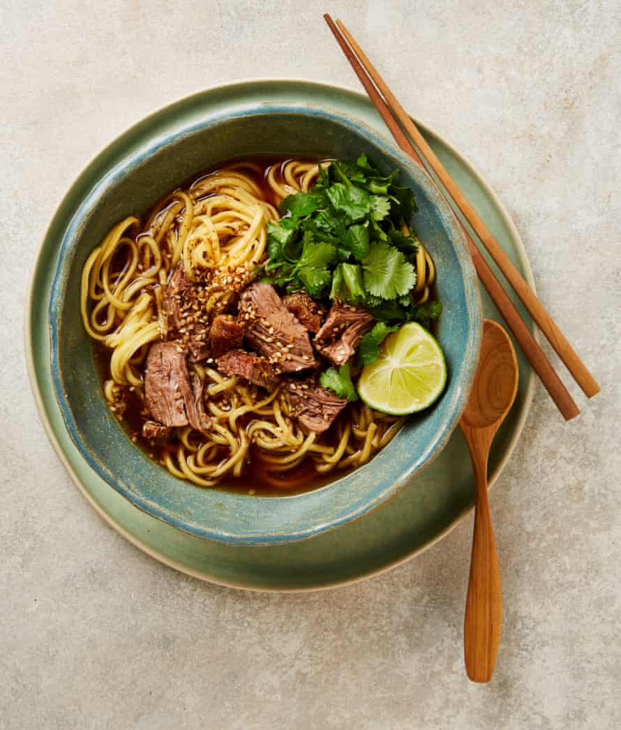 Yotam Ottolenghi’s lamb noodles with cumin and sesame sprinkle.