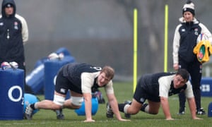Jamie George (right) and Joe Launchbury get down to work during last week’s England training camp at St Edward’s school in Oxford.