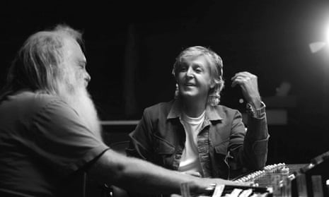 Rick Rubin and Paul McCartney in the studio talking about the music for the series McCartney 3,2,1. 