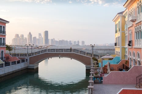 A view of Lusail City from a Venetian development on an artificial island called the Pearl.