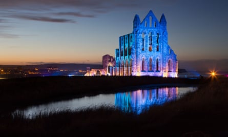 Whitby Abbey at night.