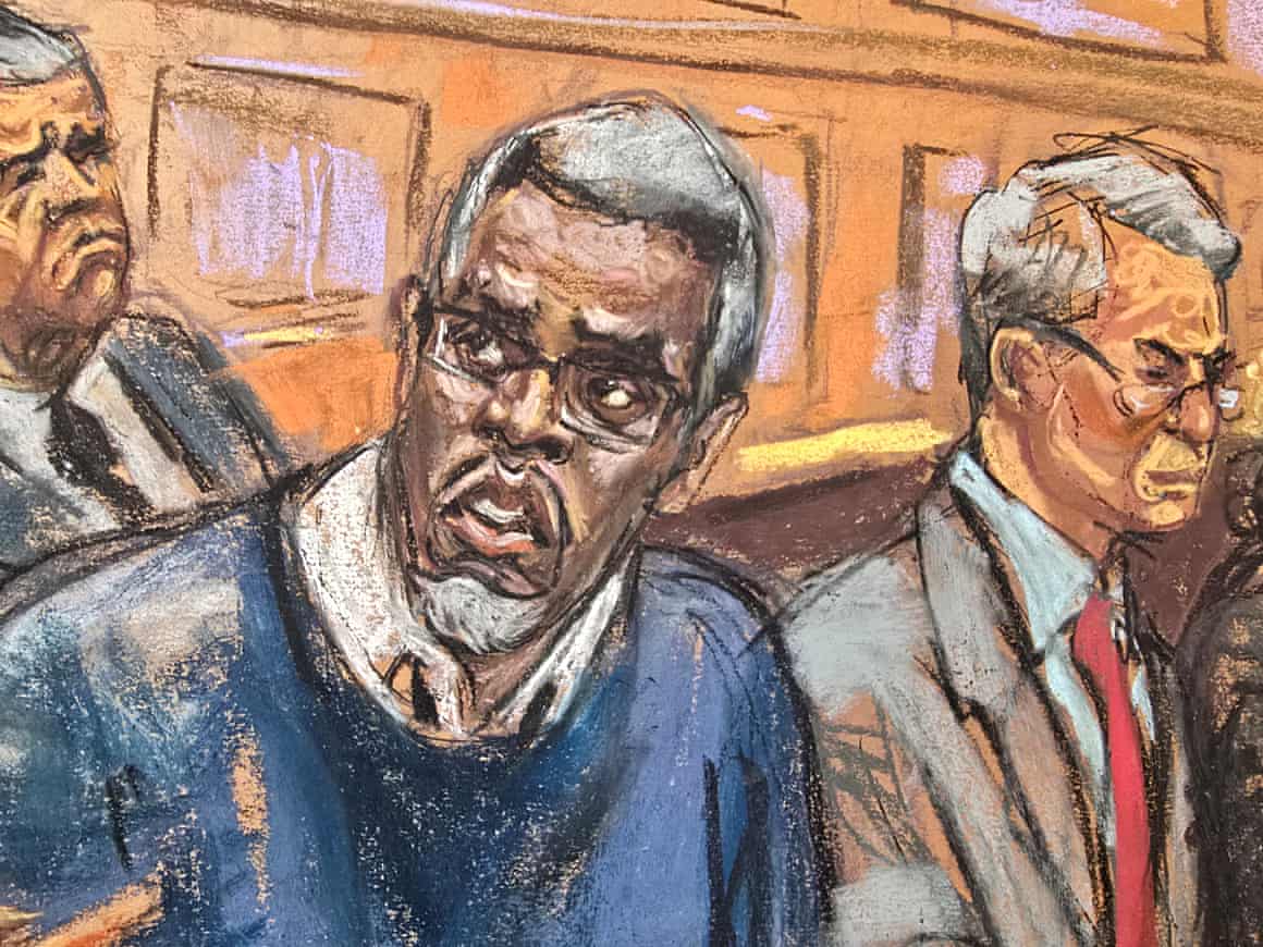 An artist's impression of Sean 'Diddy' Combs on trial in New York.