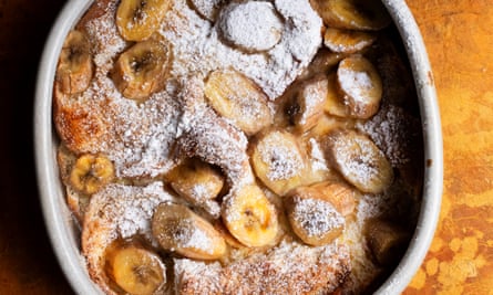 A lighter, sweeter version of a classic: banana brioche pudding.
