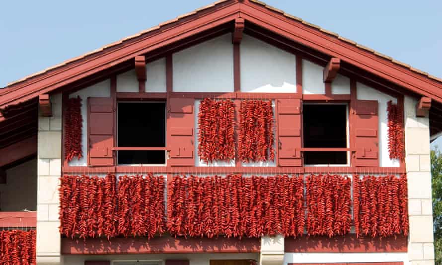 Peppers drying on the frontage of a Basque house in Espelette, France.