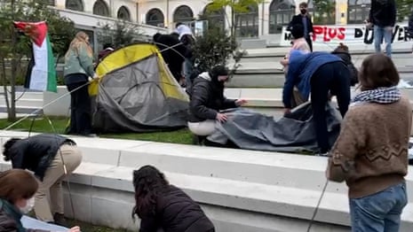 Pro-Palestine student protesters at France's Sciences Po set up tents on campus â video