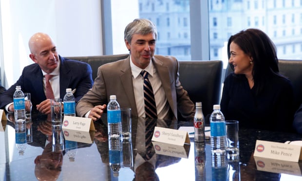 Sheryl Sandberg of Facebook, with Amazon’s Jeff Bezos, and Alphabet’s Larry Page, during a meeting at Trump Tower.