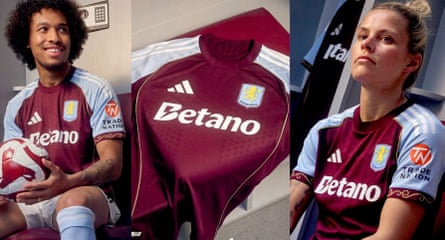 Aston Villa’s caller location kit, featuring a golden cuff motif