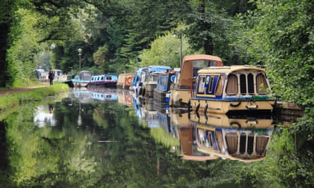 Narrowboats moored on the Monmouthshire and Brecon Canal