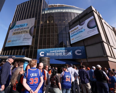 Ticket holders wait in line to enter Madison Square Garden for the NBA Finals Game 3, the San Antonio Spurs at New York Knicks on 8 June 2026.