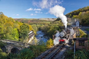 Llangollen railway
The railway here operates several heritage steam trains throughout the year along attractive stretches of the Llangollen Canal and the river Dee. Photograph: Simon Kitchin