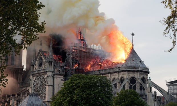 Flames on the roof of the cathedral.