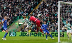 Kyogo Furuhashi scores Celtic’s opening goal against St Johnstone.