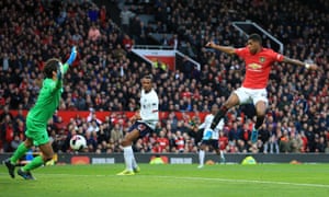 Marcus Rashford scores in Manchester United’s 1-1 draw with Liverpool