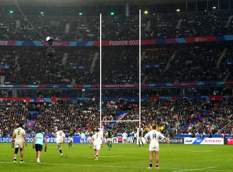 England's Owen Farrell converts his side's fourth penalty during the Rugby World Cup 2023 semi final against South Africa.