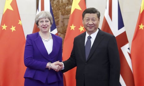 Theresa May and China’s President Xi Jinping in Beijing on 1 February 2018