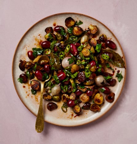 Yotam Ottolenghi’s brussels sprouts, chestnuts and grapes.