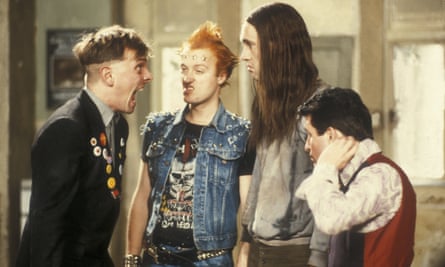 L-r: Rik Mayall, Edmondson, Nigel Planer and Christopher Ryan in The Young Ones.
