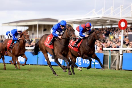 Rock Montreal, ridden by William Buick, on their way to winning the Autumn Stakes.